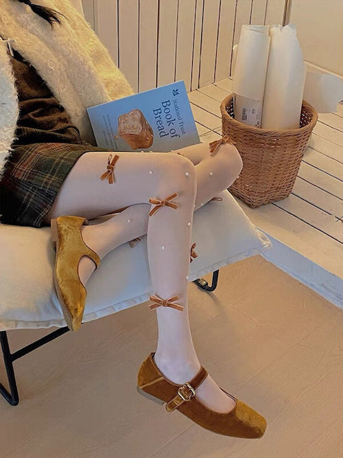 Pearl lolita bow tights