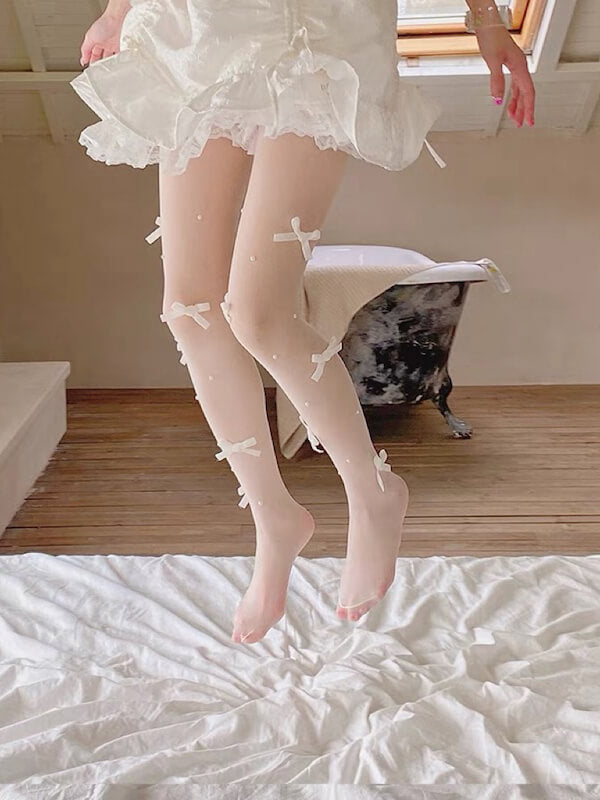 Pearl lolita bow tights