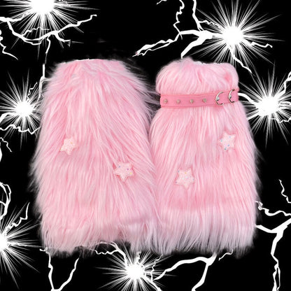Pink furry y2k garter stars leg warmers