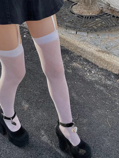 Plaid suspender tights
