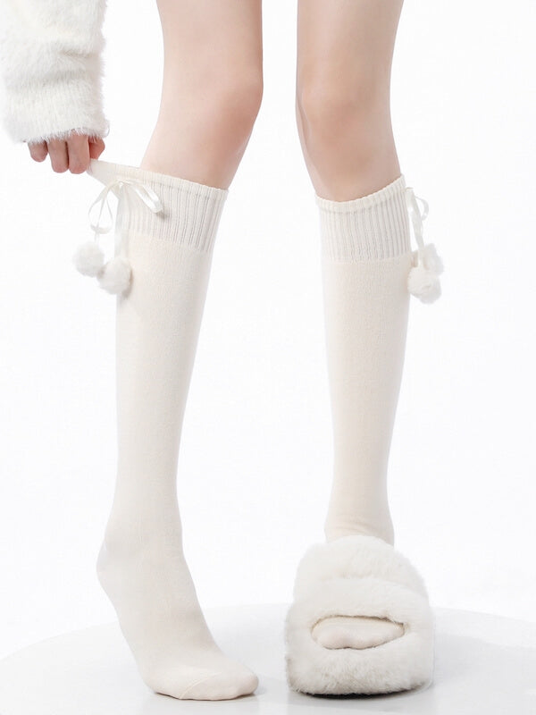 Pom-Pom Lolita Over Knee Socks