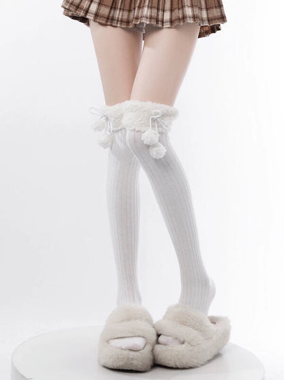 Pom-Pom Lolita Over Knee Socks