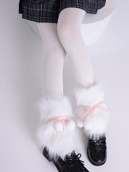 Pompon furry leg warmers