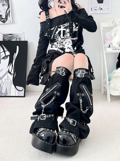 Punk buckle zipper leg warmers