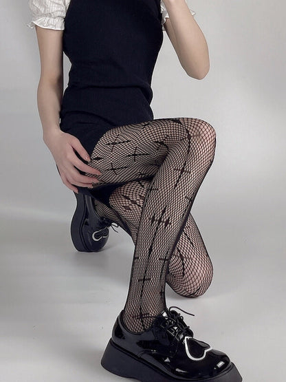 Punk cross fishnet tights