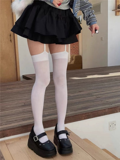 Spicy goth cross suspender stockings