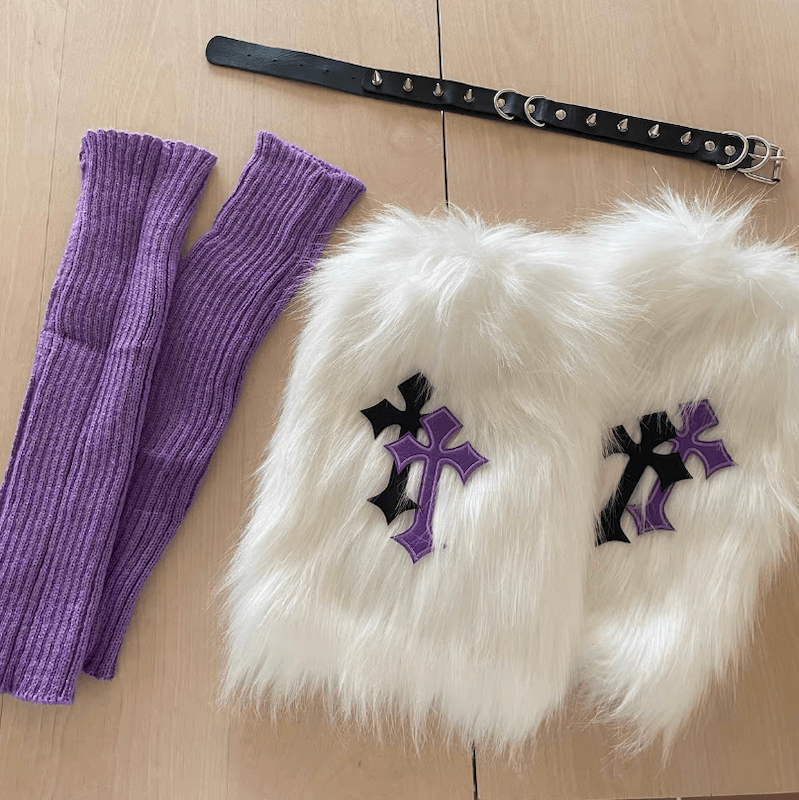White Purple (2 pairs leg warmers + 1 garter)