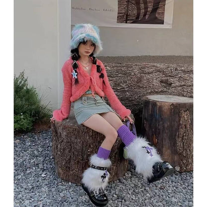 Purple cross furry y2k garter leg warmers