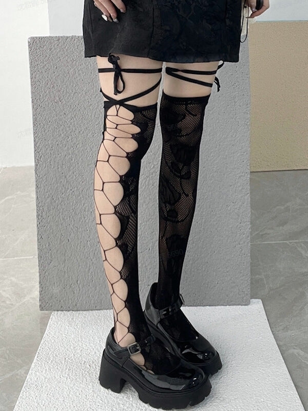 Rose goth hollow-out stockings