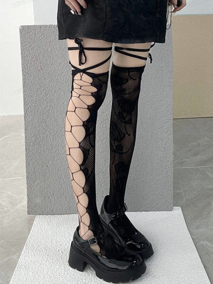 Rose goth hollow-out stockings