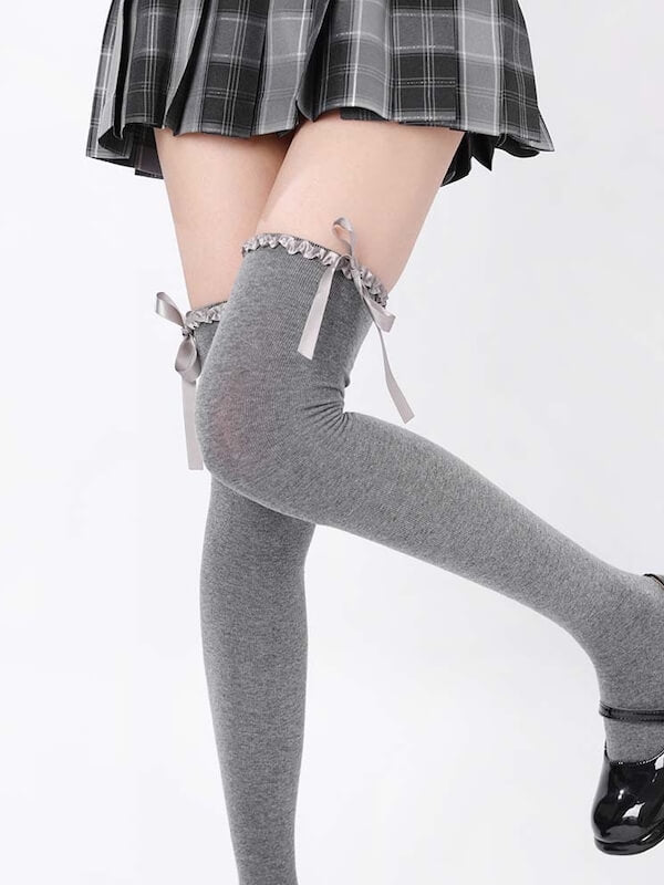 Ruffled bow over knee stockings