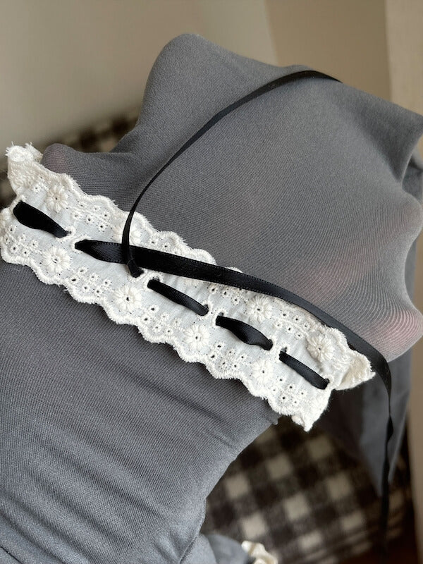 Soft cream lace ribbon garter velvet tights