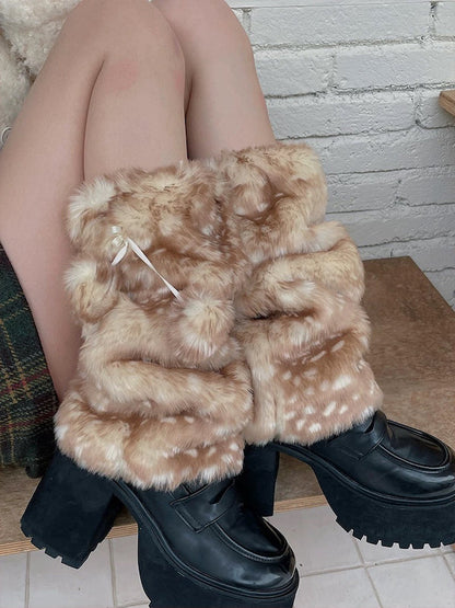 Soft deer cozy faux fur leg warmers