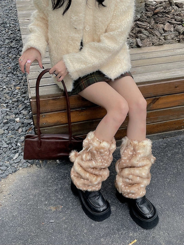 Soft deer cozy faux fur leg warmers