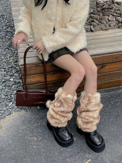 Soft deer cozy faux fur leg warmers