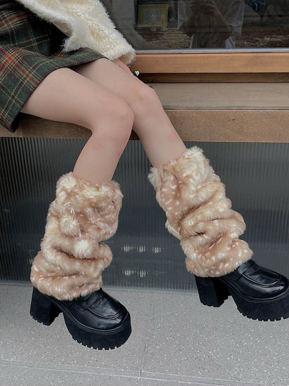 Soft deer cozy faux fur leg warmers