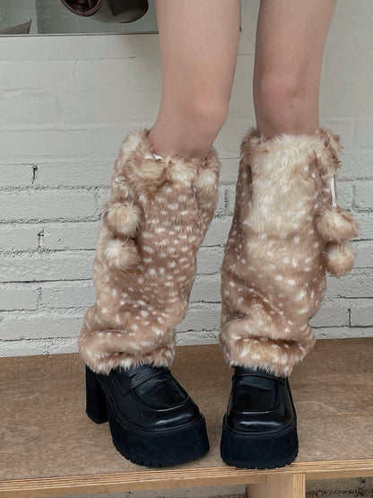 Soft deer cozy faux fur leg warmers