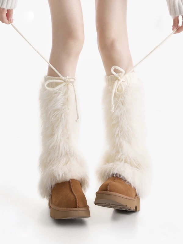 Soft furry lace-up leg warmers