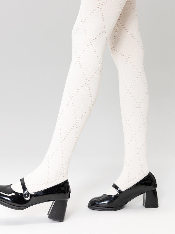 Soft girl hollow diamond-patterned tights