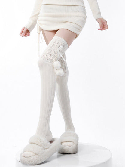 Soft winter pompon stockings