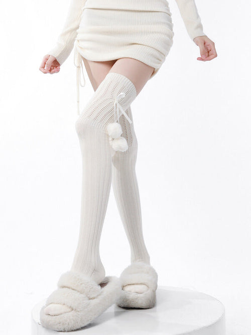Soft winter pompon stockings