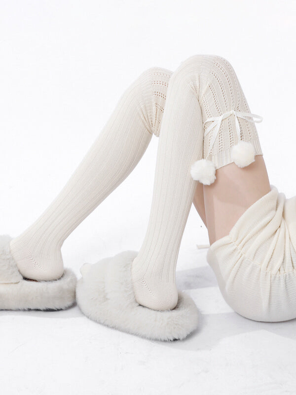 Soft winter pompon stockings