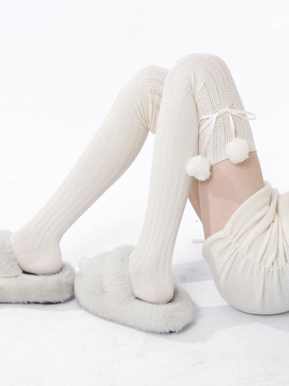 Soft winter pompon stockings