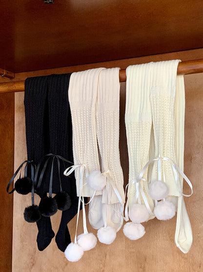 Soft winter pompon stockings