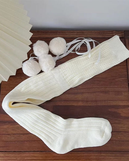 Soft winter pompon stockings