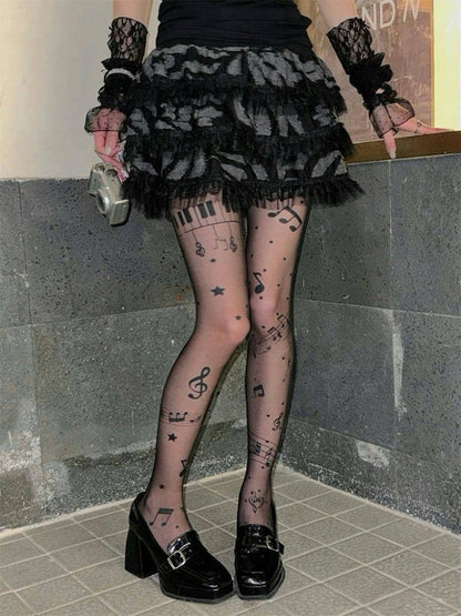Music note tattoo tights