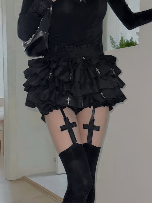 Spicy goth cross suspender stockings
