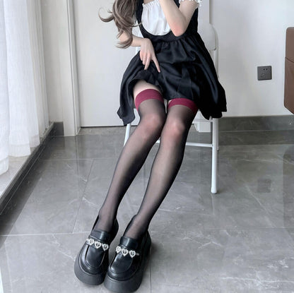 Summer thin red black stockings x0012
