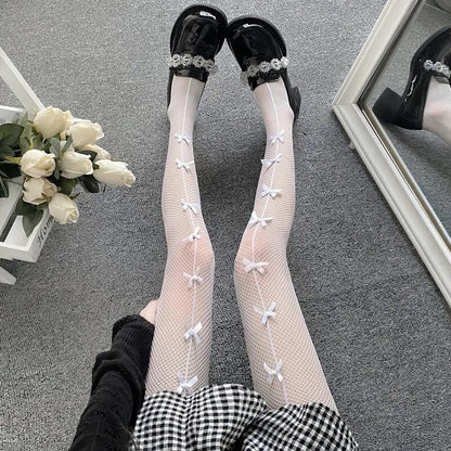 Sweet bow gothic lolita fishnet tights
