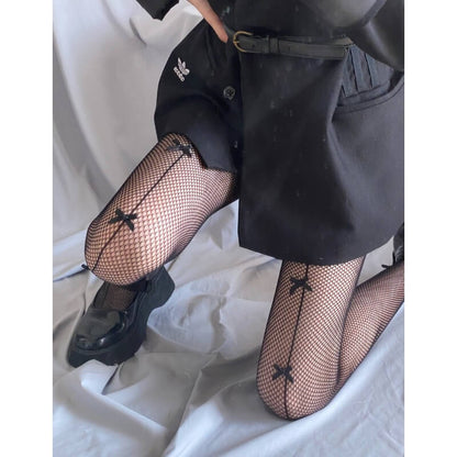 Sweet bow gothic lolita fishnet tights