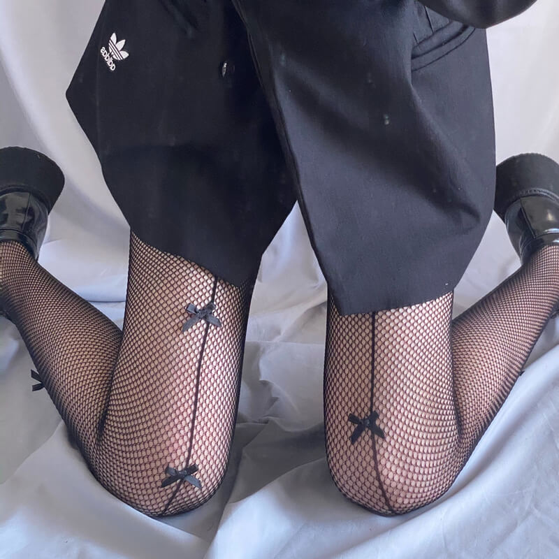Sweet bow gothic lolita fishnet tights