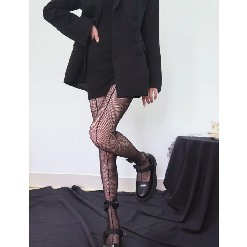 Sweet bow gothic lolita fishnet tights