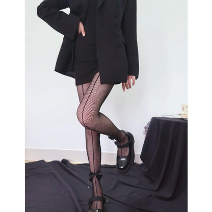 Sweet bow gothic lolita fishnet tights