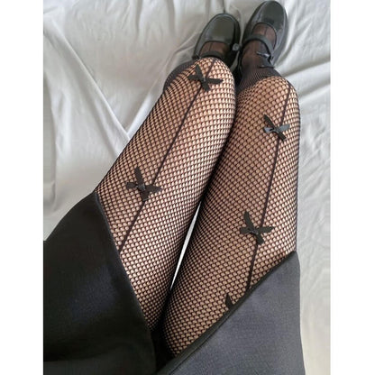 Sweet bow gothic lolita fishnet tights