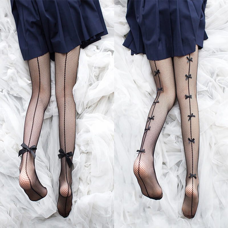 Sweet bow gothic lolita fishnet tights