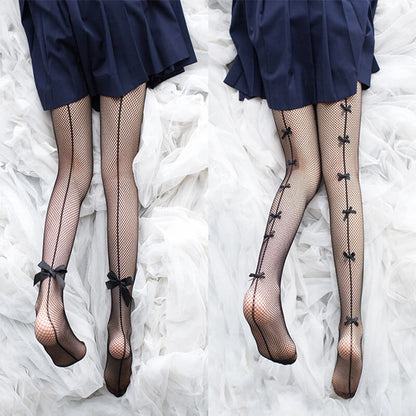 Sweet bow gothic lolita fishnet tights