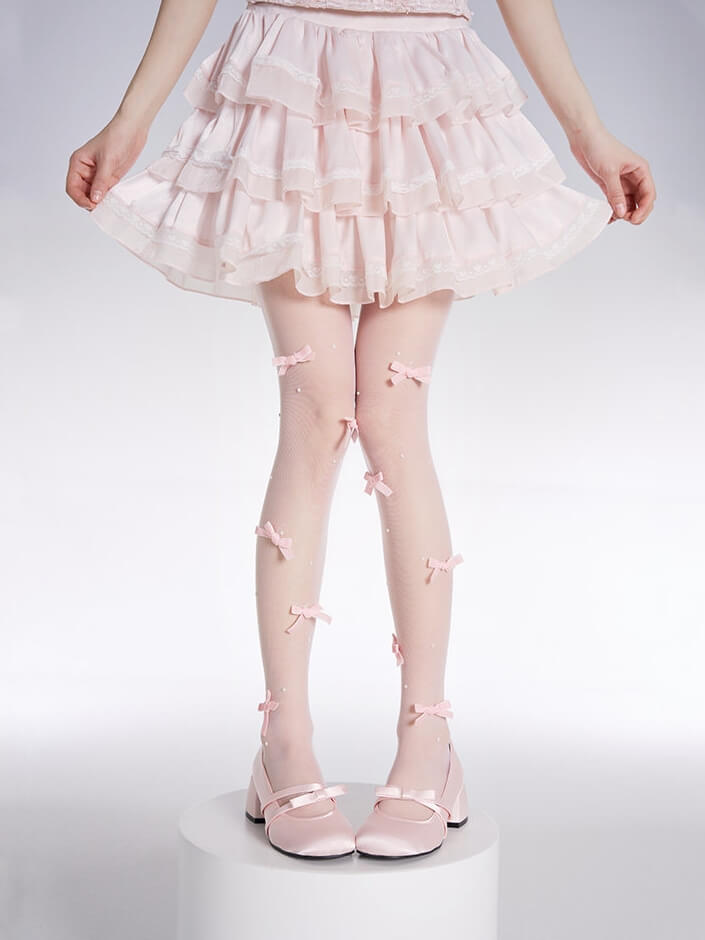 Sweet dollete pink bow beads tights