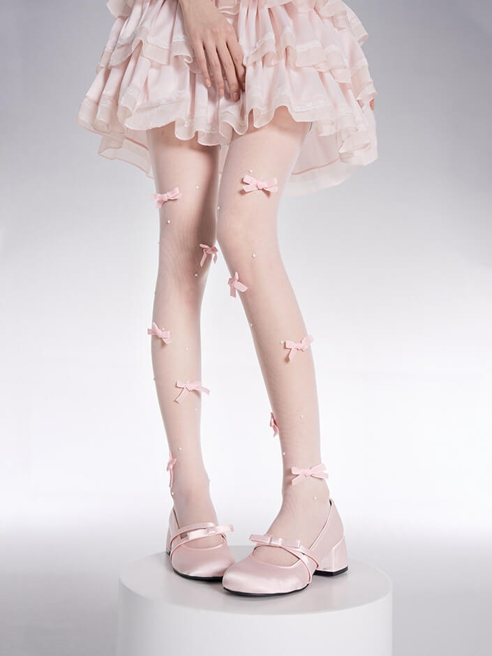 Sweet dollete pink bow beads tights