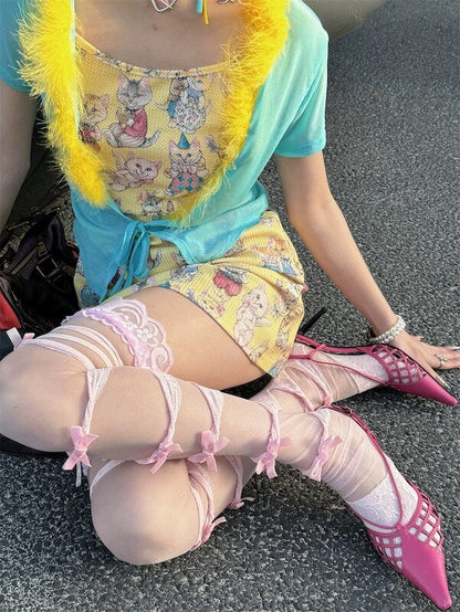 Sweet lolita bow hollow-out stockings