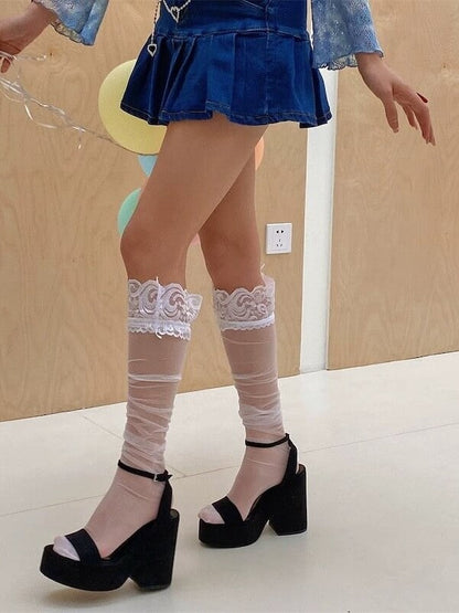 Sweet lolita bow hollow-out stockings