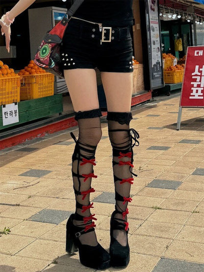 Sweet lolita bow hollow-out stockings