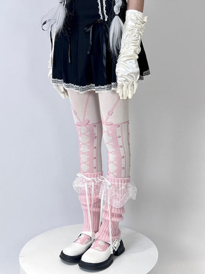 Sweet lolita girl anime pink suspender tights