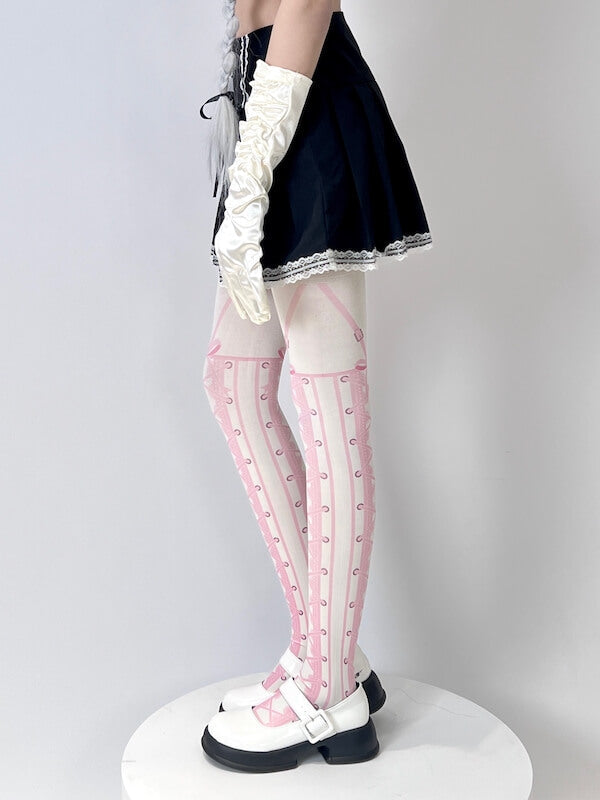 Sweet lolita girl anime pink suspender tights
