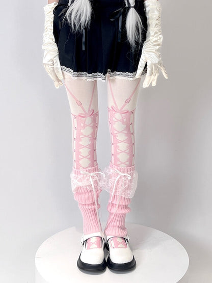 Sweet lolita girl anime pink suspender tights