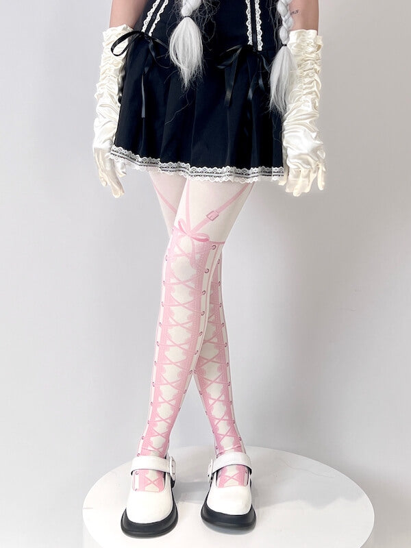 Sweet lolita girl anime pink suspender tights