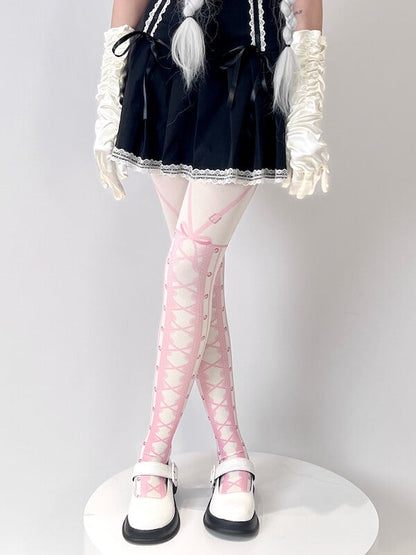 Sweet lolita girl anime pink suspender tights